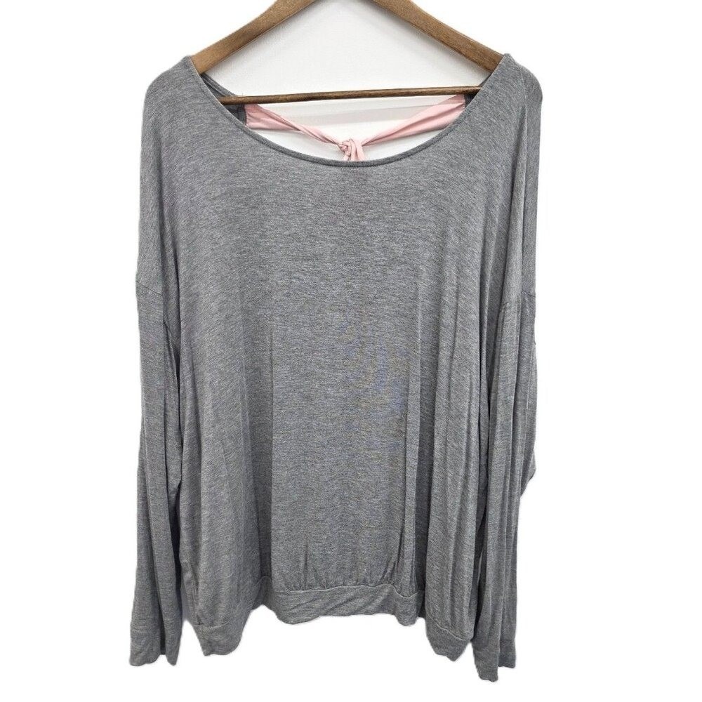 Adore Me Tie Back Open Back Long Sleeve Gray Pullover Top 1X Feminine Coquette